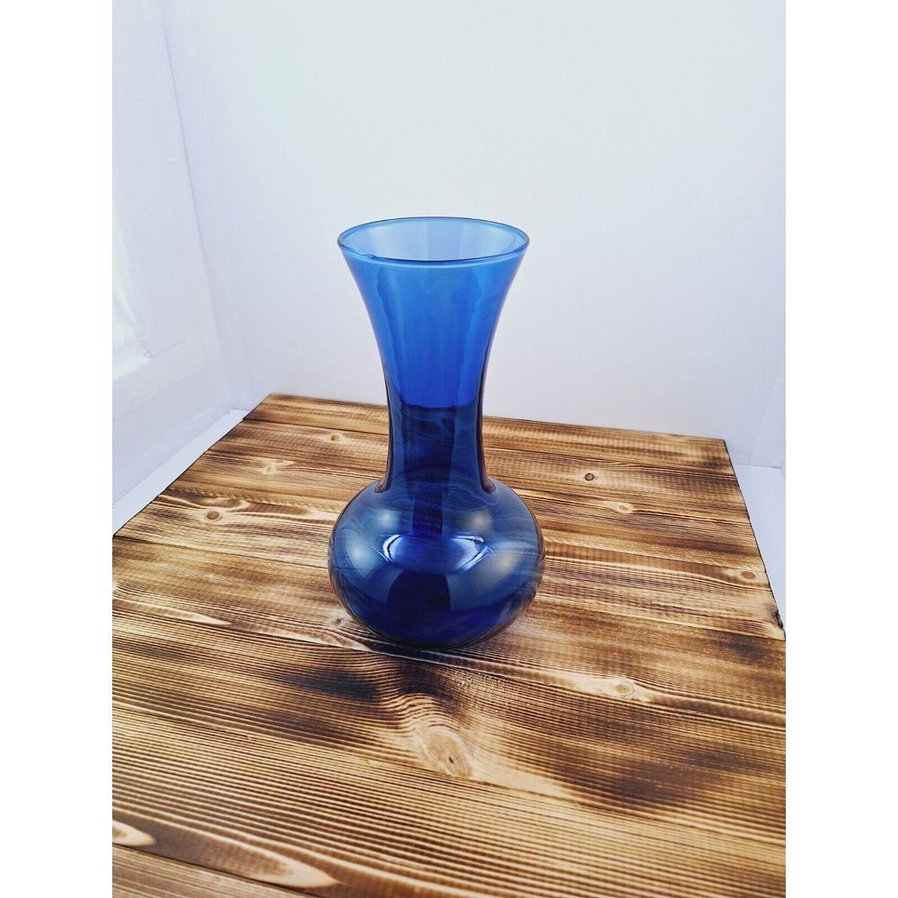 Vintage Cobalt Blue Glass‎ Flower Vase Bulb Shaped Fluted Neck